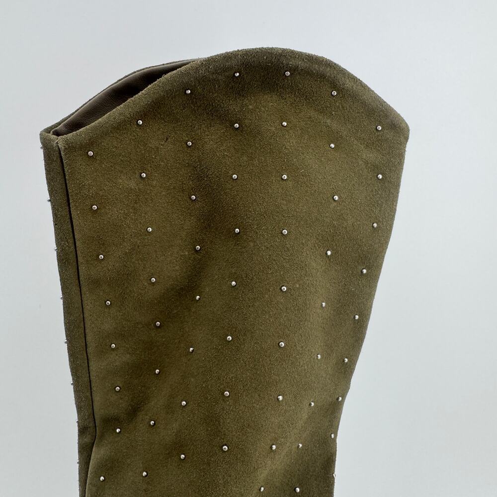 Schutz Maryana Aspen Suede Studded Heeled Boots - Womens 9 Olive Green NEW - Picture 3 of 9
